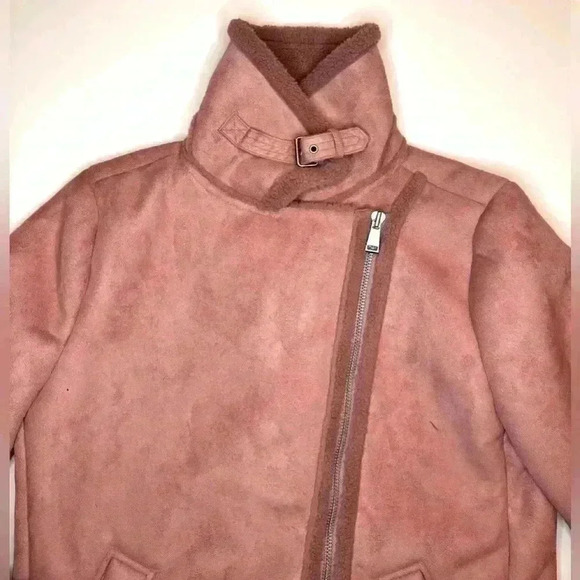 LOFT Women’s Pink Faux Suede Moto Aviator Sherpa Jacket Size- M - Picture 8 of 11